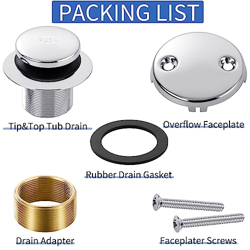 Chrome Bathtub Drain Tip-Toe Tub Trim Set with Two-Hole Overflow Faceplate Bathroom Tub Drains Replacement Conversion Tub Drain Kit Assembly with Universal Fine & Coarse Thread - color: Chrome