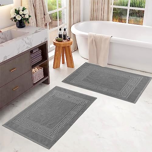 Superior Heavyweight Cotton Bath Mats, Bath Rugs For Bathroom Accessories, Washable Rug For Shower, Bath, Toilet, Modern Decor, No Backing, Luxury Hotel And Spa Quality, Set of 2, 22" x 35", Silver - color: Silver, size: 22" x 35" (Set of 2)