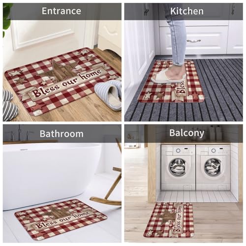 Bath Mat Country Star Burgundy Red Plaid Berry Retro Wood Quick Dry Bathroom Rugs Non Slip Absorbent Shower Flannel Rug Floor Mat for Bathroom,Bathtub,Sink,Bedroom,16"X24" - color: Cay19