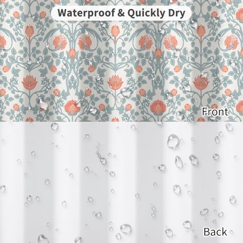 Vintage Floral Shower Curtain with Hooks, William Morris Style Botanical Print Waterproof Fabric Bath Curtain for Cottagecore & Farmhouse Bathroom Decor, 71x74 Inches - color: Classic Flora