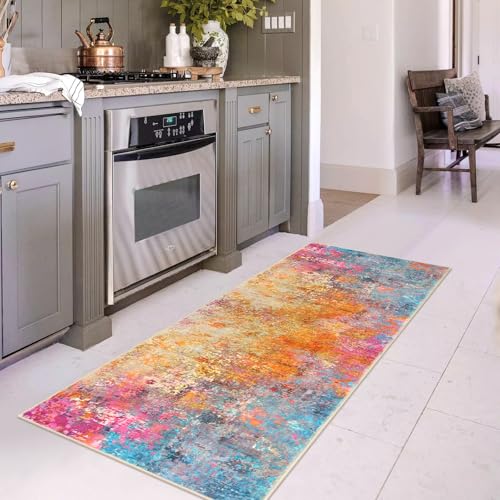 Lahome Modern Abstract Runner Rug - 2x6 Colorful Runners for Hallways Non Skid Laundry Room Rug Washable Carpet Runner, Rainbow Soft Non Slip Indoor Throw Runner for Bedroom Kitchen Bathroom - color: Galaxy, size: 2' x 6'