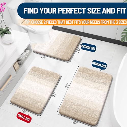 OLANLY Bathroom Rug Set 2 Piece, Soft Absorbent Microfiber Bath Mats and U-Shaped Contour Toilet Rug, Non-Slip, Machine Wash Dry, Plush Shaggy Bath Mats for Bathroom (24"x16"+24"x20", Light Beige) - color: Light Beige, size: 24" X 16" + U24" X 20"