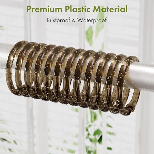 Amazer Plastic Shower Curtain Rings, 24 Pcs Shower Curtain Hooks, O Shape Amber Brown Shower Curtain Hooks Rings, Easy to Snap Closure, Shower Hooks for Shower Curtain and Liner Bathroom - color: Amber Brown, size: 24 Pack