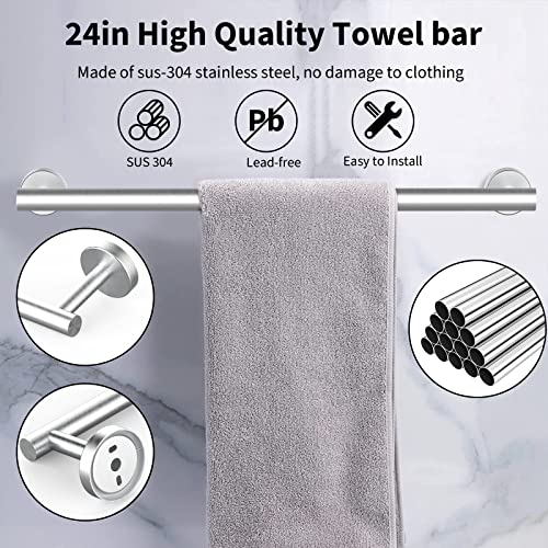 Newfun 10Pcs Brushed Nickel Bathroom Hardware Set - Includes 24&18inch Towel Bar, Robe Hook, Toilet Paper Holder, 2 Pack 5 Piece Bathroom Accessories Set Stainless Steel Wall Mounted - color: Brushed Nickel