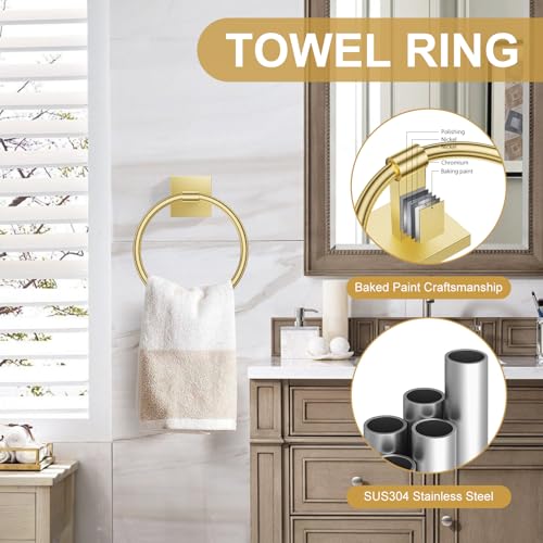 10 Pieces Brushed Gold Towel Bar Set, Double Dase Toilet Paper Holder Bathroom Hardware Set, 23.6 Inch Stainless Steel Towel Rack for Bathroom Wall Mounted - color: Brushed Gold, size: 10pieces B