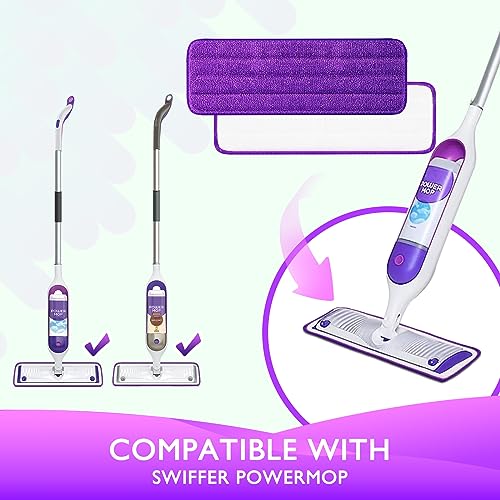 Reusable Power Mop Refills Pads Compatible with Swiffer PowerMop Mop - Microfiber Power Mop Pads Refill for 13 ''-15 '' Spray Mop- Washable Pads for Multi-Surface Floor Cleaning, 4 Pack - color: 4 Pack (Purple)