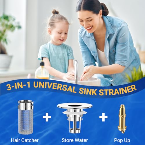 2PCS Bathroom Sink Stopper Strainer, Pop-Up Bathroom Sink Drain Strainer with Removable Stainless Steel Hair Catcher Basket, Universal Fit for US Bathroom Sinks, Bathtubs, Showers & Floor Drains - color: 2pcs