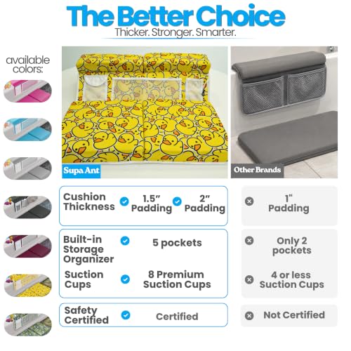 Bath Kneeler –8 Suction Cups & 2" Thicker Padding.Certified Bath Kneeling Pad for Bath Tub & 5 Bath Toy Organizer. Fast Dry Bath Kneeler and Elbow Rest Pad Set. Baby Bath Essentials by Supa Ant-Duck - color: Yellow Duck With White Pockets