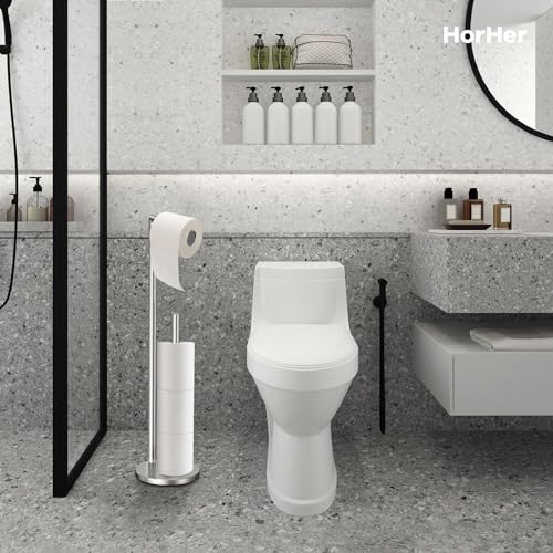 Toilet Paper Holder Stand, Toilet Paper Holder Free Standing, Toilet Paper Stand, Brushed Nickel Toilet Paper Holder with Storage, Rustproof Toilet Paper Holders for 4 Rolls (Brushed Nickel) - color: Brushed Nickel