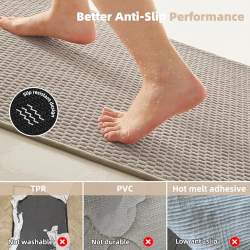 TYUU Bathroom Rugs Non Slip Washable, Super Absorbent Thin Bath Mat Small Quick Dry Low Pile Bathroom Rug, Beige 20"x30" - color: Beige01, size: 1'8" X 2'6" (Rectangular)