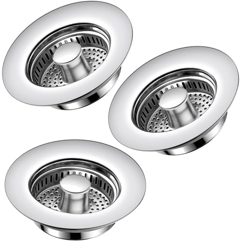 Kitchen Sink Drain Strainer 3 Pack, 304 Stainless Steel Pop Up Sink Stopper, Anti-Clogging Sink Drain Strainer for US Standard Kitchen Drain (Chrome) - color: Chrome, size: 3 Pack