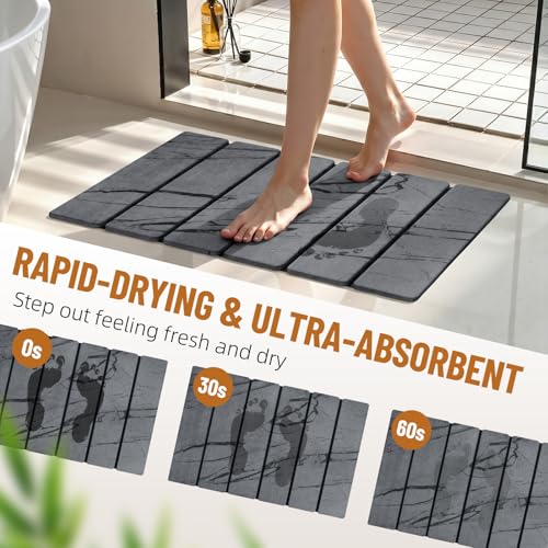 Luxspire Stone Bath Mat Foldable, Quick Drying Diatomaceous Earth Bath Mat for Bathroom, Large Bathroom Rug with Non-Slip Rubber Base, Easy Clean Shower Mat Outside Shower, 24 x 16 Inch, Marble Gray - color: E-marble Gray