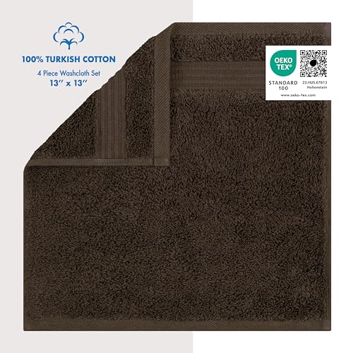 Cotton Paradise 100% Cotton Turkish Towel Set, Soft Absorbent Quick Dry, 4 Piece Washcloth Set, Chocolate Brown - color: Chocolate Brown, size: 4 PC SET (13x13")