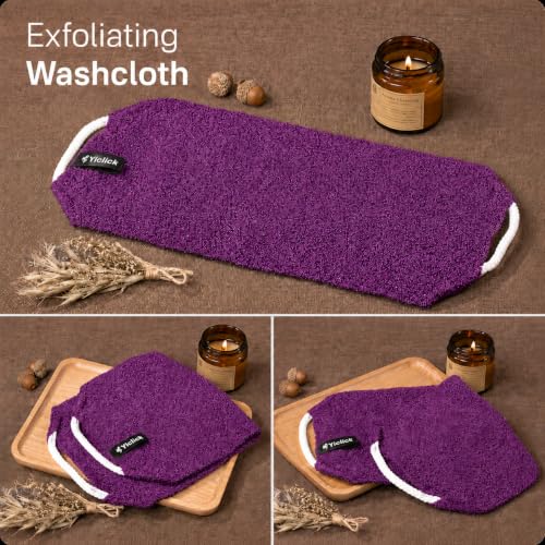 Yiclick Exfoliating Washcloth Towel with Handle, Back Scrubber for Shower, Exfoliating Body Scrubber Exfoliator, Japanese Wash Cloth for Body Scrub, Bath Sponge Loofah Luffa Washer Exfoliator - color: Rose