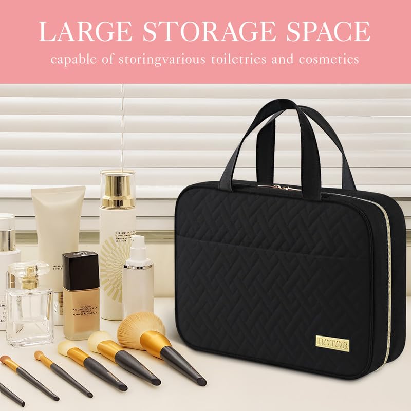 HOTOR Travel Toiletry Bag - Hanging Toiletry Bag for Women & Men, Makeup Bag/Big Comparment, Waterproof for Travel Accessories, Travel Essentials, Large, Black - color: Black, size: Large