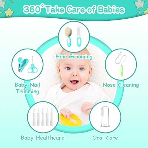 23 in 1 Baby Healthcare and Grooming Kit, Infant Safety Care Set Baby Nursery Kit with Gas Colic Passer Nasal Aspirator Nail Clipper Hair Brush Comb for Newborn Girls Boys (Green)) - style: 21 Kits-Green