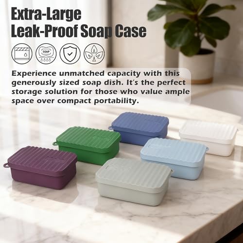 AIDIMMING Extra Large Silicone Travel Soap Case, Leak Proof Bar Soap Holder & Container for Extended Trips, Camping & Gym,Truck Drivers, Fits 10oz Duke Cannon, Shampoo & Conditioner Bars (Deep Blue) - color: Deep Blue