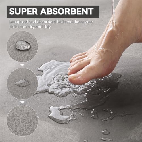 MontVoo -Bath Mat Rug-Rubber Backing Non Slip Quick Dry Absorbent Thin Bathroom Rugs Fit Under Door-Faux Suede Surface Bathroom Floor Mats-Shower Rug for in Front of Bathtub Shower Gray 20"x32" - color: Grey, size: 32" x 20"
