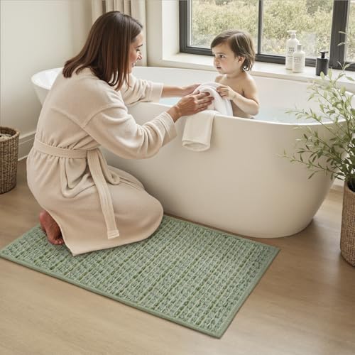 AMOAMI Unique Woven Bath Mat, Super Absorbent Non Slip Bath Mat, 17" x 24", Sage - color: Sage, size: 17" x 24"