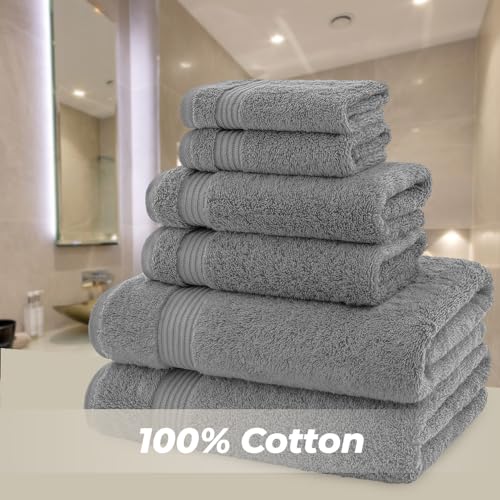 American Bath Towels 100% Cotton 6 Piece Turkish Towel Set, Ultra Soft Absorbent Bathroom Towels, 2 Bath Towel 2 Hand Towels 2 Washcloths, Dark Gray - color: Dark Gray, size: 6 Piece Towel Set XL