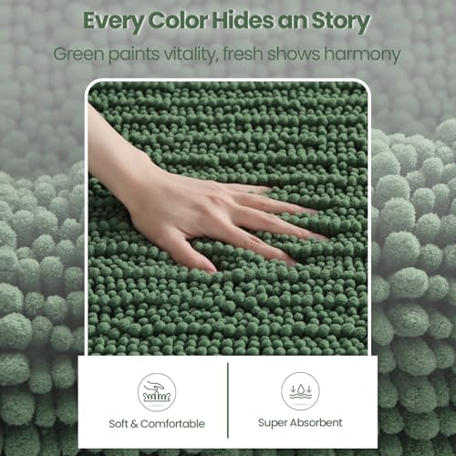DEXI Bathroom Rugs 24x16, Super Soft Thick Chenille Absorbent Bath Mat, Non Slip Machine Washable Fluffy Shag Bathmat for Tub, Shower Floor, Green - color: Green, size: 24" X 16" (Rectangular)