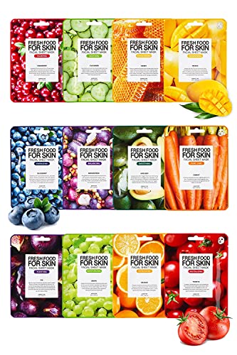 FARMSKIN Facial Sheet Mask - Hydrating, Moisturizing, Clarifying, Soothing Face Masks for Oily, Dry & Sagging Skin - Breathable & Fast-Absorbing - Vegan & Cruelty-Free Korean Skin Care (12 Packs)