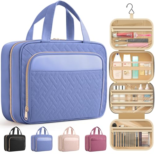 HOTOR Hanging Travel Toiletry Bag Women Men, Aegean-Blue, Large | Waterproof Makeup Bag Hanging Hook,Multiple Pockets,Travel Essentials,12.6 x 4.3 x 9.9inches - color: Aegean-Blue, size: Large