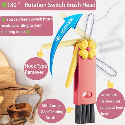 Cup Lid Gap Cleaning Brush, 3 in 1 Cup Lid Brush, Multifunctional Water Bottle Cleaning Brush, Home Kitchen Crevice Brush Tools for Tiny Cup Lid Detail, Bottle Tight Spaces Cup(3 PCS) - color: Red, White, Blue(3pcs)