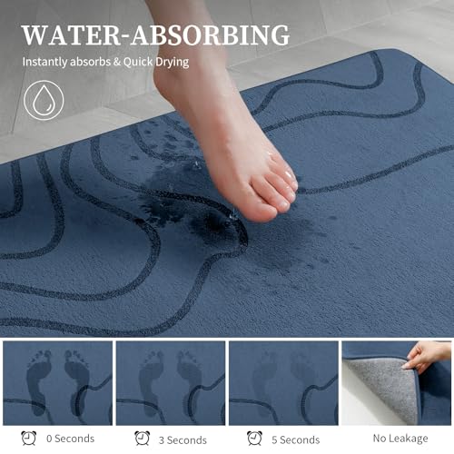 YIHOUSE Memory Foam Bathroom Rugs Sets 2 Piece - Extra Thick Ultra Soft Absorbent Bath Mat Set, Non-Slip Machine Washable Bath Rugs for Bathroom, Tub & Shower, Home Decor (17"x24"+20"x46", Dusty Blue) - color: Dusty Blue, size: 1'5" x 3'10" (17"x24"+20"x4