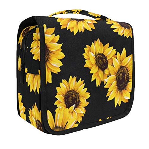 senya Hanging Travel Toiletry Bag Kit Makeup Case Cosmetics Organizer for Men Women - color: Black Sunflower