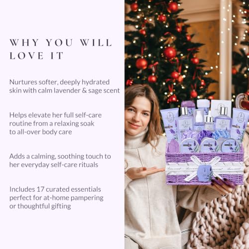 Spa Gifts for Women Bath and Body Lavender Gift Set, Spa Gift Basket for Self Care, Relaxing Bath Sets for Mom, Grandma, Girlfriend, Sister, Friends, Gifts for Women