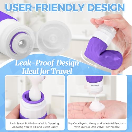 16Pack Travel Bottles for Toiletries, TSA Approved Travel Size Toiletries Containers Set, Silicone Leak Proof Refillable Bottles Elastic Sleeves Creams Jars Accessories Kit W/Clear Bag (Purple) - color: Purple