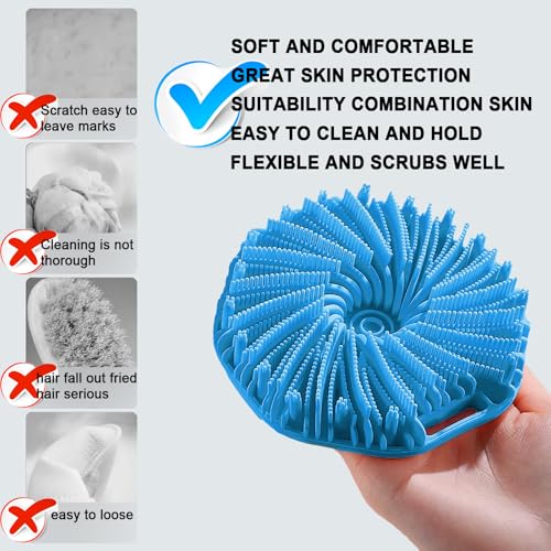 Silicone Body Scrubber for Shower, Shower Body Brush for Effective Showering Exfoliation and Gentle Massage Back Scrubber with Soft Bristles, Loofah Alternative for Sensitive Skin, Gift for Family - color: Blue and Purple