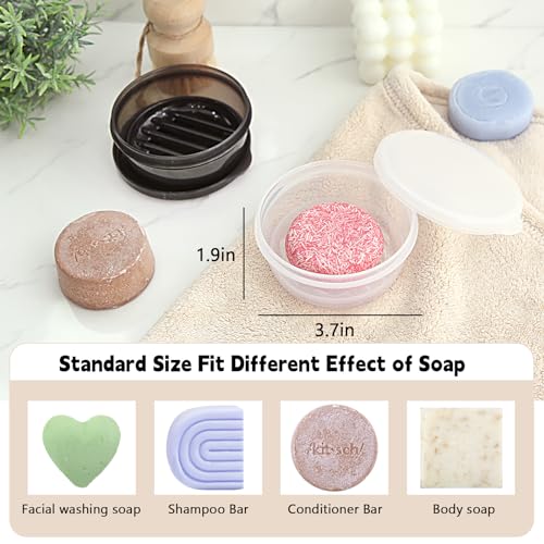 Round Soap Container 2 Pack, Travel Soap Holder Soap Box with Drainage Tray | Portable Leakproof Shampoo Bar Case for Travel, Shower, Camp (Transparent White+Transparent Black) - color: Transparent White+transparent Black