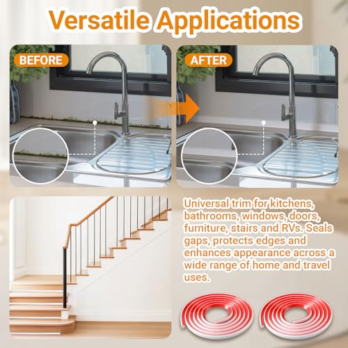 White Rubber Flexible 200 Inch Flexible Quarter Round Molding, Silicone Rubber Peel and Stick Shower Water Barrier Suitable for Shower Pans Corner and the Base of Staircase