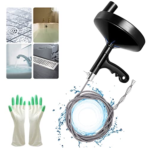 Drainsoon Drain Auger 25 Ft with Gloves, Plumbing Snake Drain Auger Hair Clog Remover, Heavy Duty Pipe Drain Clog Remover for Bathtub Drain, Bathroom Sink, Kitchen Cleaning