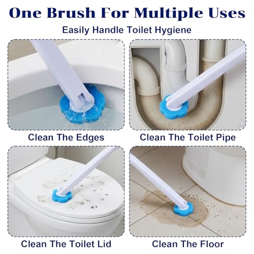 2 Pack Disposable Toilet Brush and Holder Set, Extended Handle Toilet Bowl Cleaner Wand with 48 Refills Replacement Heads Pads Bathroom Maintenance Bathtub Stick Cleaning System Starter Kit