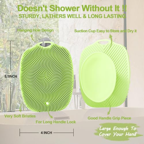 Shower Bath Brush, Large Size of Soft Bristles for Men & Women After Gym, Exfoliating and Deep Clean, Back Suction Cup Easy to Store and Dry (Green)