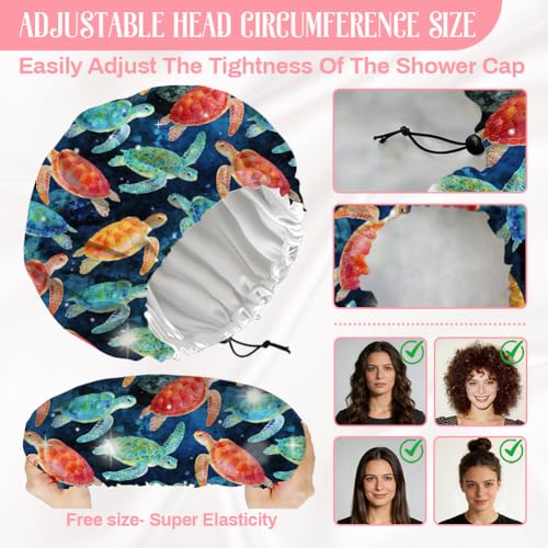 Sea Turtle Reusable Shower Cap Ocean Double Layer Waterproof Shower Caps Large Elastic Hair Cover Adjustable Hair - Drying Caps for Woman Man Bath SPA Travel One Size Fits Most - color: Sea Turtle