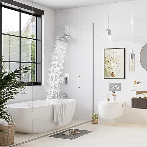 Esnbia Shower Tub Kit, Tub and Shower Faucet Set（Valve Included) with 6-Inch Rain Shower Head and Tub Spout, Single-Handle Tub and Shower Trim Kit,Brushed Nickel - color: Brushed Nickel, style: with tub spout