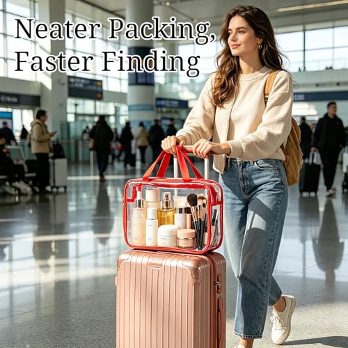 4 Pack Large Clear Makeup Bag, Heavy Duty Plastic Clear Cosmetic Toiletry Organizer Bags with Handle, Waterproof Toiletry Zipper Tote Bags for Travel, Gym, Cosmetic, Toiletry - color: Multicolor