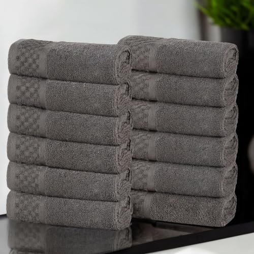 Superior Cotton Bathroom Towel Set Plush Absorbent 12 Piece Charcoal Silver | Soft Quick Dry, Jacquard & Solid Pattern Assorted Towels, Daily Skincare and Facial Cleansing, 12 Washcloths Lodie Collection - color: Charcoal-silver, size: Face Towel 12 - Pac