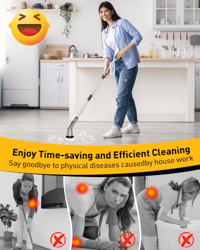 Shower Scrubber with Long Handle, Shower Cleaner Brush with 8 Floor Machine Pads, Cordless Electric Spin Scrubber for Cleaning with 2 Speed, Cleaning Supplies for Bathroom Bathtub Kitchen Floor Toilet - color: Gray, size: 8 Brush Heads