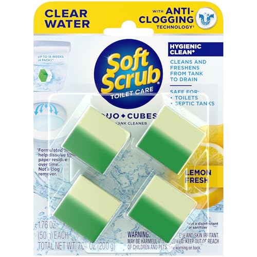 Soft Scrub In-Tank Toilet Cleaner Duo-Cubes, Lemon Fresh, Clear Water, 4 Ct, Cleans & Freshens, Helps Fight Toilet Ring, Hard Water & Limescale Stains - size: 4 Count (Pack of 1)