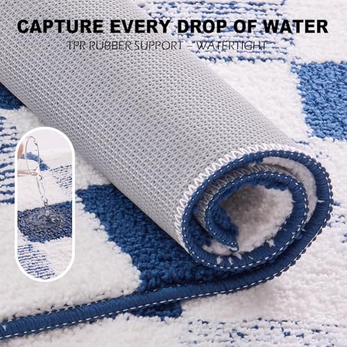 CozeCube Bath mats for Bathroom Non Slip, Fluffy Absorbent Microfiber Bath mat Washable, Aesthetic Bathroom Rugs, Cute Navy Blue Checkered Bath mat, Navy Blue, 32" x 20" - color: Checkered-navy Blue, size: 2'8" x 1'8" (Rectangular)