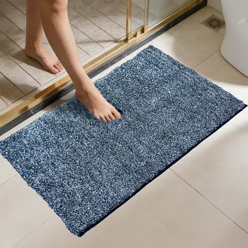 Non-Slip & Super Absorbent Bath Mat, 32x20 Inch Large Microfiber Bathroom Rug, Ultra Plush Quick Dry Machine Washable Shaggy Carpet for Shower Tub Floor, Dark Denim - color: Dark Denim, size: 32"x20"