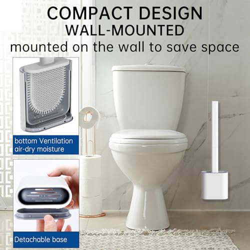RV Toilet Brush, Grey Toilet Brush Silicone Won't Damage Toilets, Wall Mounted Toilet Brush-Anti-Roll, Anti-Drip Design, Suitable for RV Travel Trailers and Campers, Made by RVers for RVers - color: Gray