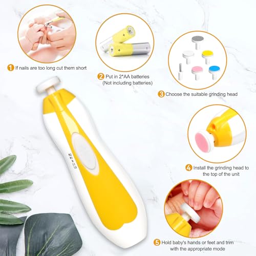 Qunlions life Baby Nail Trimmer Electric, 6 in 1 Baby Nail File Clippers Infant Grooming Kit Manicure Set for Toddler or Adults, Yellow - color: Yellow Nail Trimmer