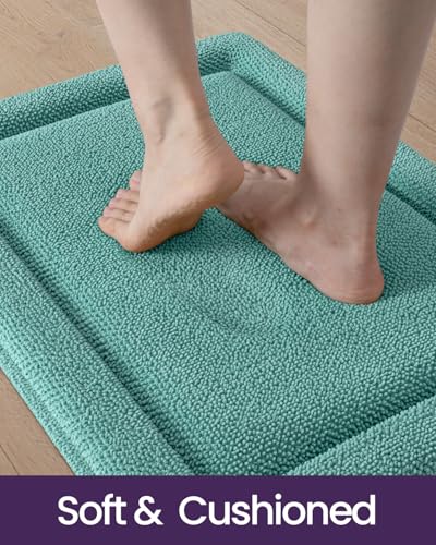 DEXI Memory Foam Bath Mat 24x17, Soft Absorbent Chenille Bathroom Rug, Non Slip Quick Dry Bath Mats for Bathroom, Thick Plush Floor Carpet for Tub Shower, Sink, Teal - color: Teal, size: 24" X 17" (Rectangular)