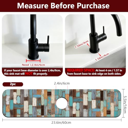2 Pcs Colored Wood Grain Kitchen Sink Splash Guard Faucet Mat for Sinks Absorbing Drying Mats for Kitchen Bathroom, 23.6x5.5inch - color: Flowers